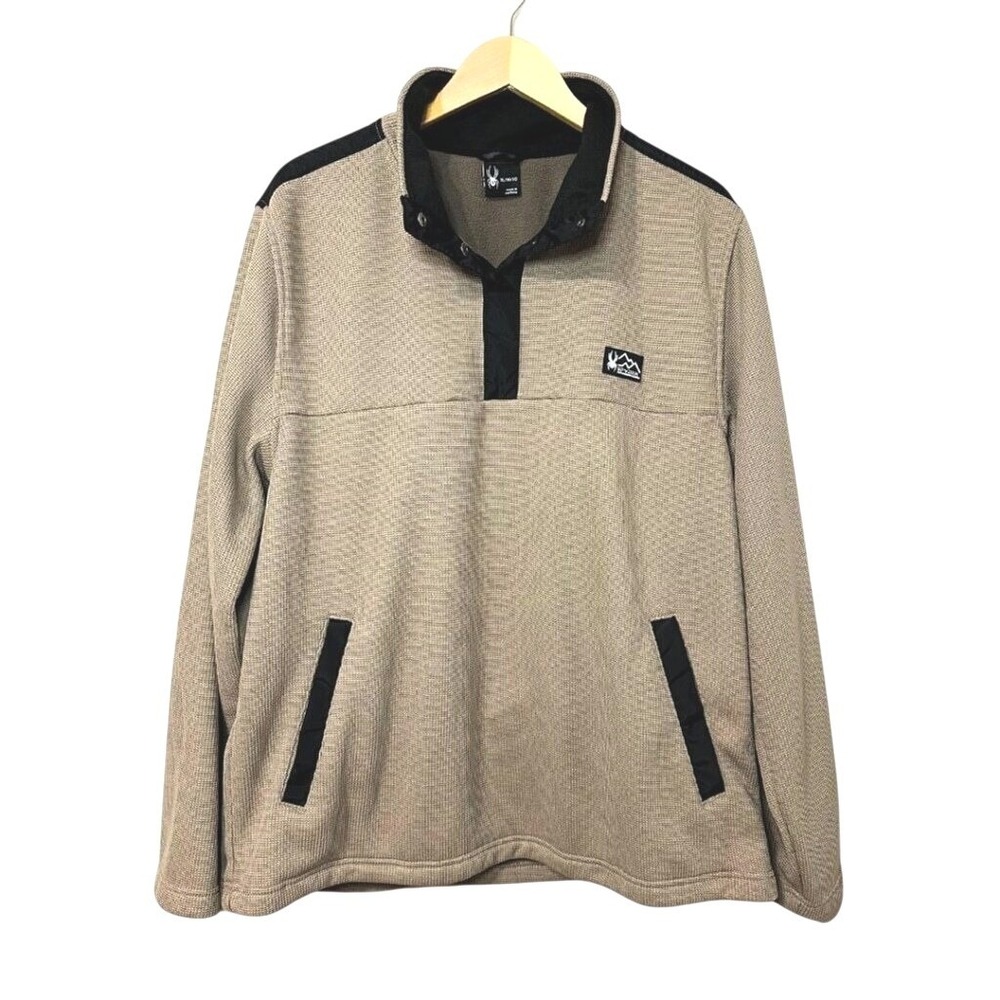 Spyder Men's Pullover Fleece Snap Neck Shirt Tan Black XL TG XG